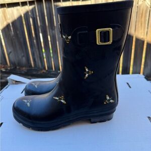 Joules Black Bee Pattern Women's Rain Boots